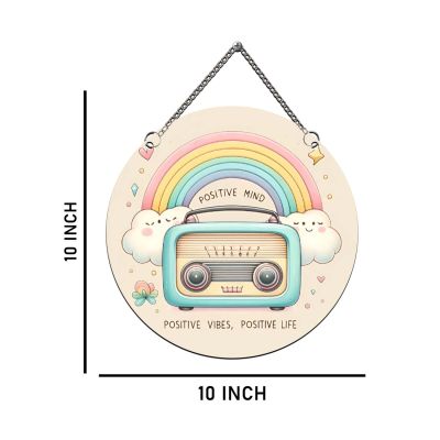 Retro Radio Theme Wall Art with Hanging Chain, Positive Vibes Quote Wall Art for Bedroom and Study Room, Unique Gift, Office Wall Decoration Items Multicolor